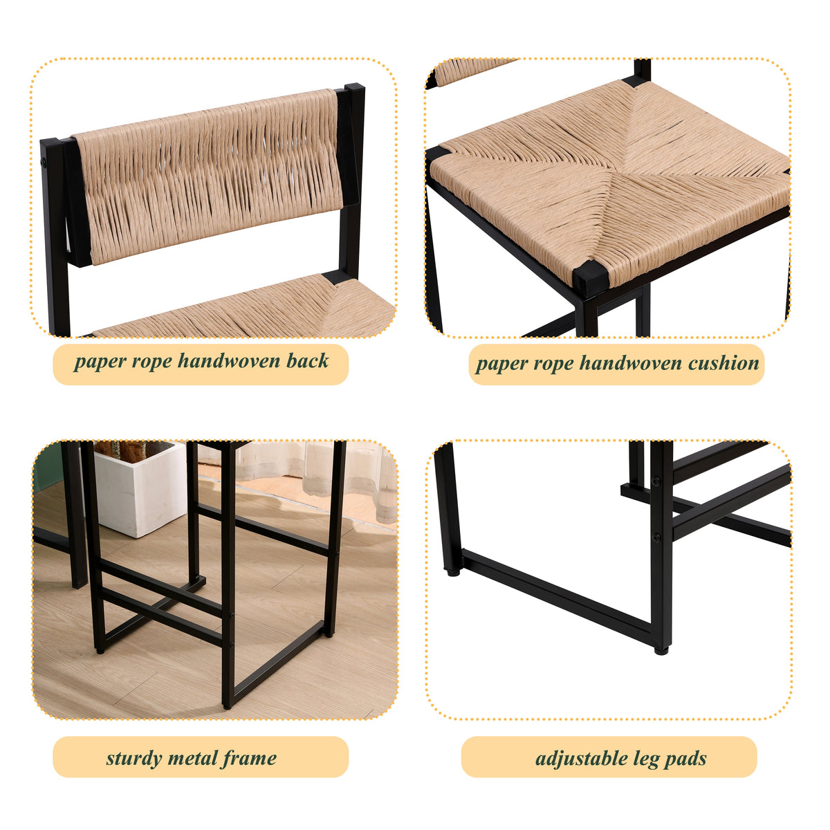 Honey Bar Stools Set of 2 with Paper Rope Weave Seats - Natural Finish
