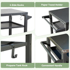 3-Shelf Outdoor Grill Table with Wheels and Propane Tank Hook - Metal