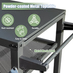 3-Shelf Outdoor Grill Table with Wheels and Propane Tank Hook - Metal