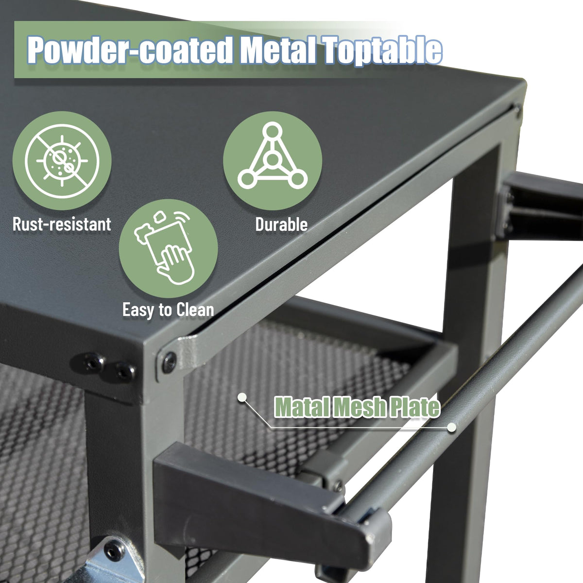 3-Shelf Outdoor Grill Table with Wheels and Propane Tank Hook - Metal