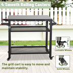 3-Shelf Outdoor Grill Table with Wheels and Propane Tank Hook - Metal