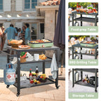 3-Shelf Outdoor Grill Table with Wheels and Propane Tank Hook - Metal