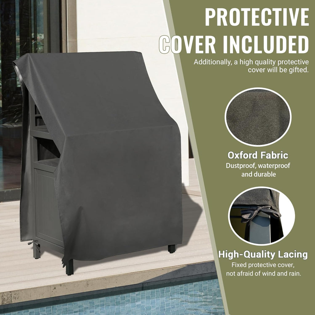 Outdoor Kitchen Island with Aluminum Storage and Protective Cover - Silver