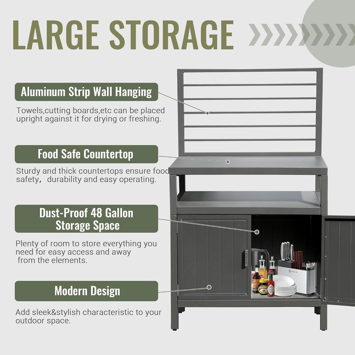 Outdoor Kitchen Island with Aluminum Storage and Protective Cover - Silver