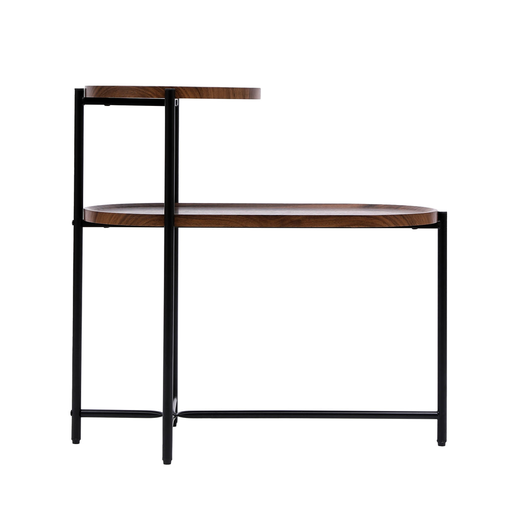 Small Coffee Table with Wood Storage Shelf - Walnut Brown