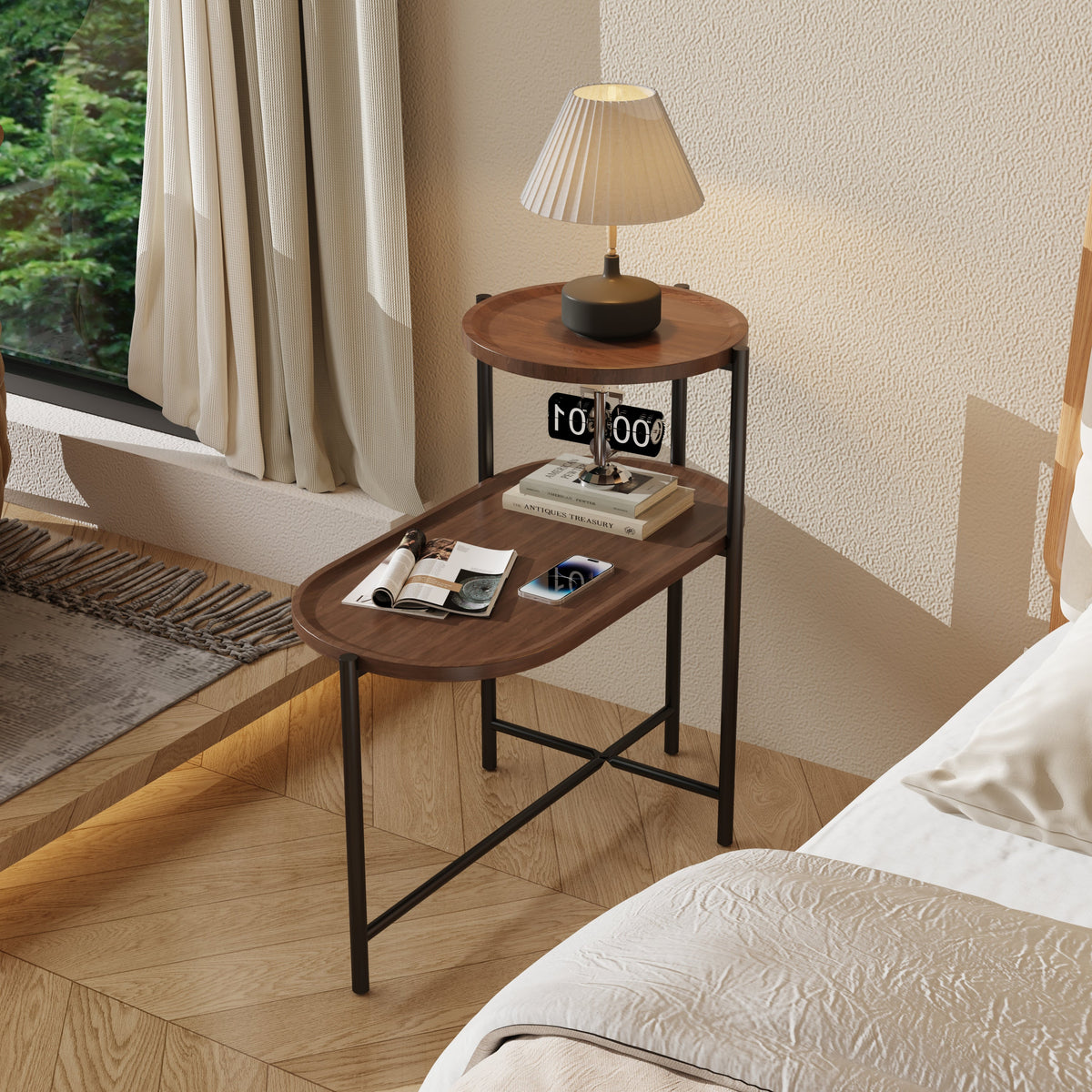 Small Coffee Table with Wood Storage Shelf - Walnut Brown