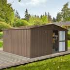 Backyard Storage Shed 11' x 12.5' with Galvanized Steel Frame & Windows - Brown