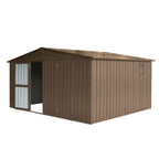 Backyard Storage Shed 11' x 12.5' with Galvanized Steel Frame & Windows - Brown