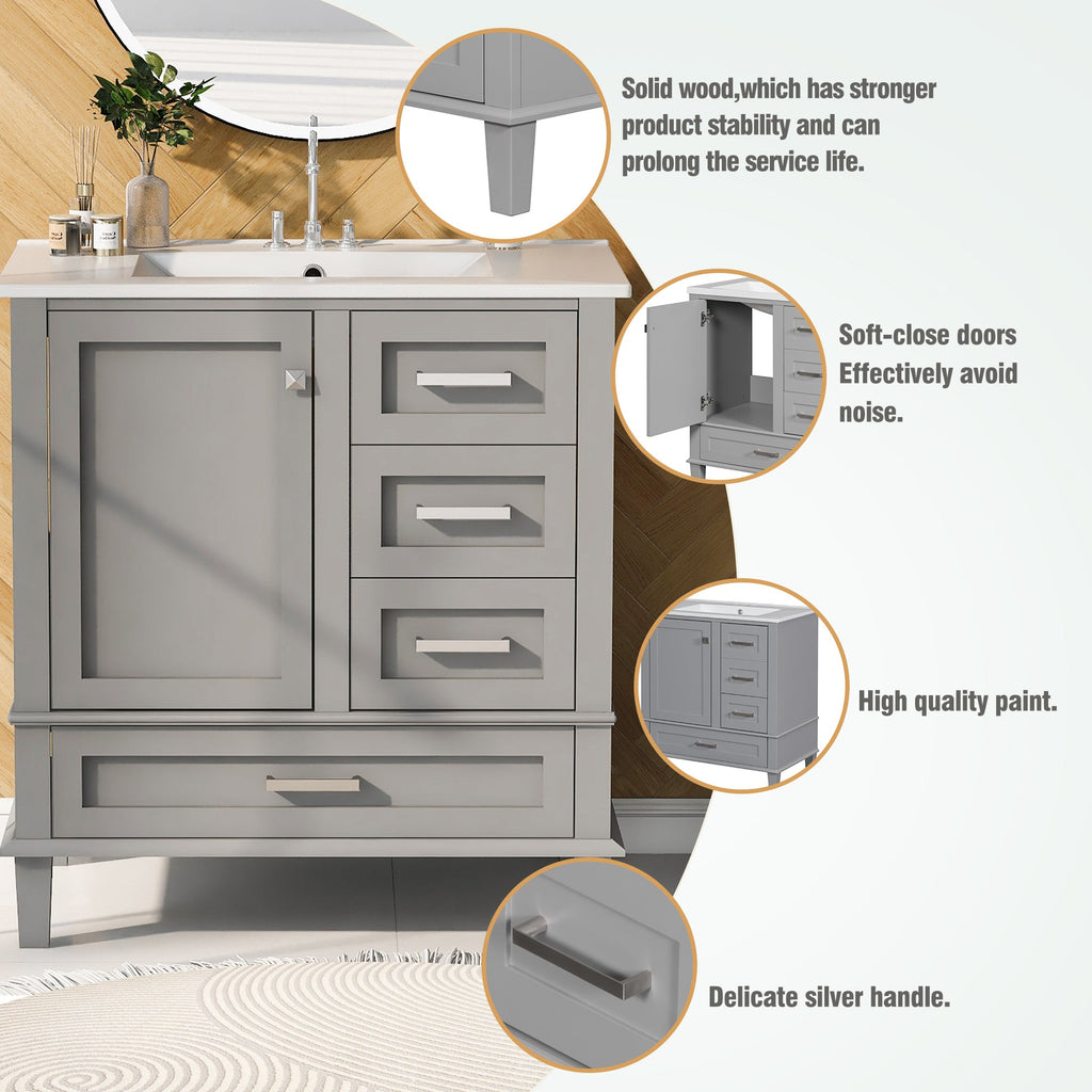 30" Bathroom Vanity with Sink Combo Set with Solid Wood Frame - Grey