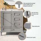 30" Bathroom Vanity with Sink Combo Set with Solid Wood Frame - Grey