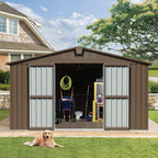 Backyard Storage Shed 11' x 12.5' with Galvanized Steel Frame & Windows - Brown
