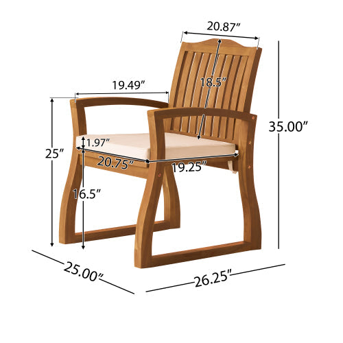 7-Piece Acacia Wood Outdoor Dining Set with Cushions - Teak or Cream,Teak