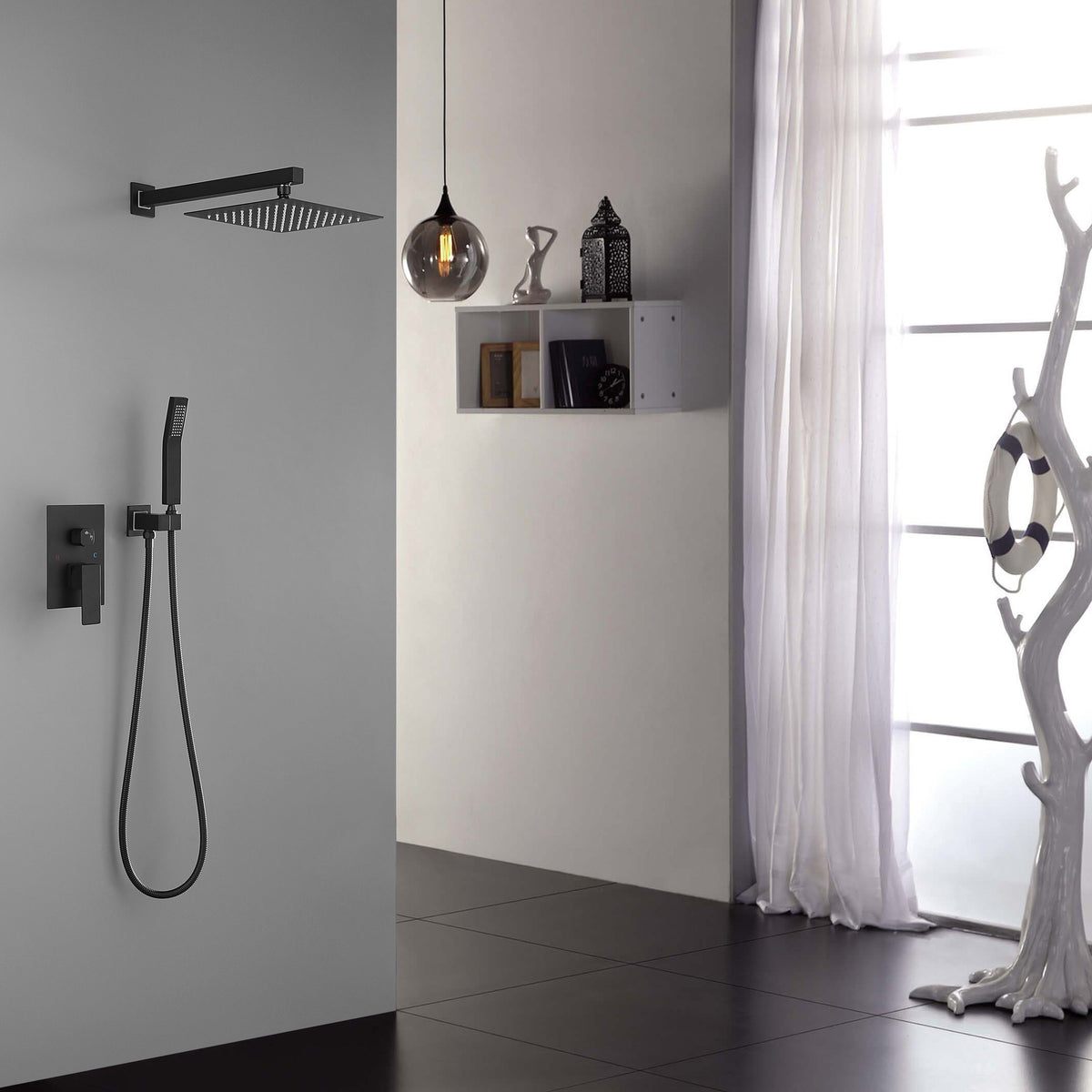 10 Inch Freestanding Tub Faucet with Luxury Rain Shower Head - Brass