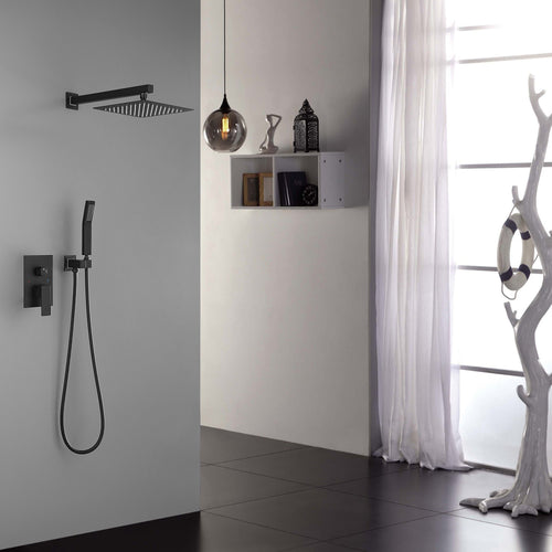 10 Inch Freestanding Tub Faucet with Luxury Rain Shower Head - Brass