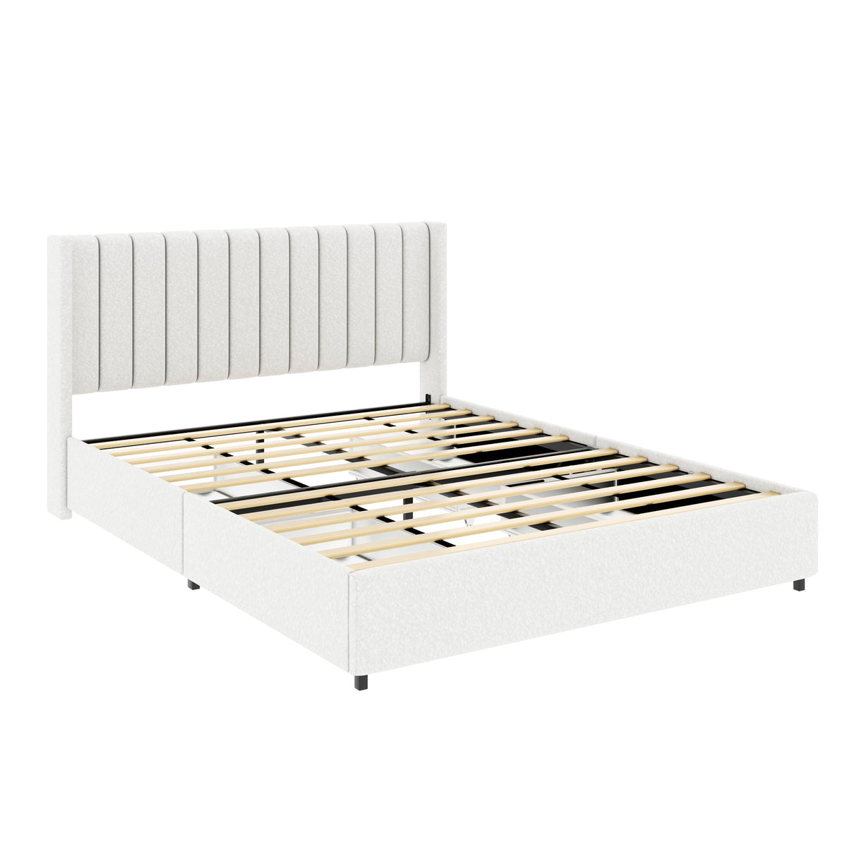 Queen Size Bed with 4-Drawer Storage - Boucle Upholstery