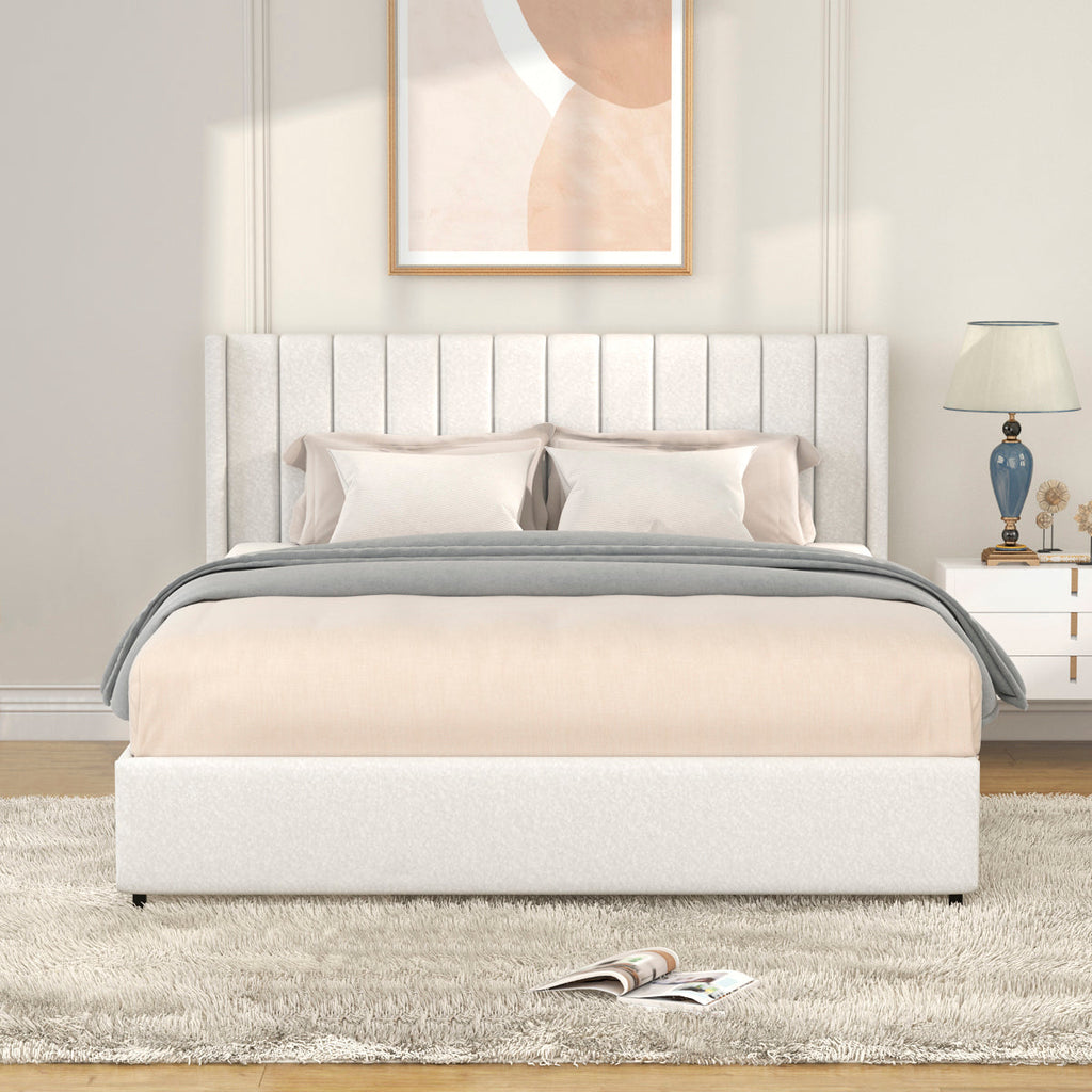 Queen Size Bed with 4-Drawer Storage - Boucle Upholstery