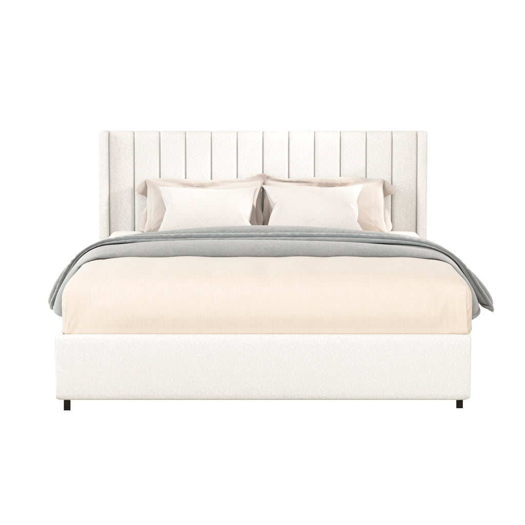 Queen Size Bed with 4-Drawer Storage - Boucle Upholstery