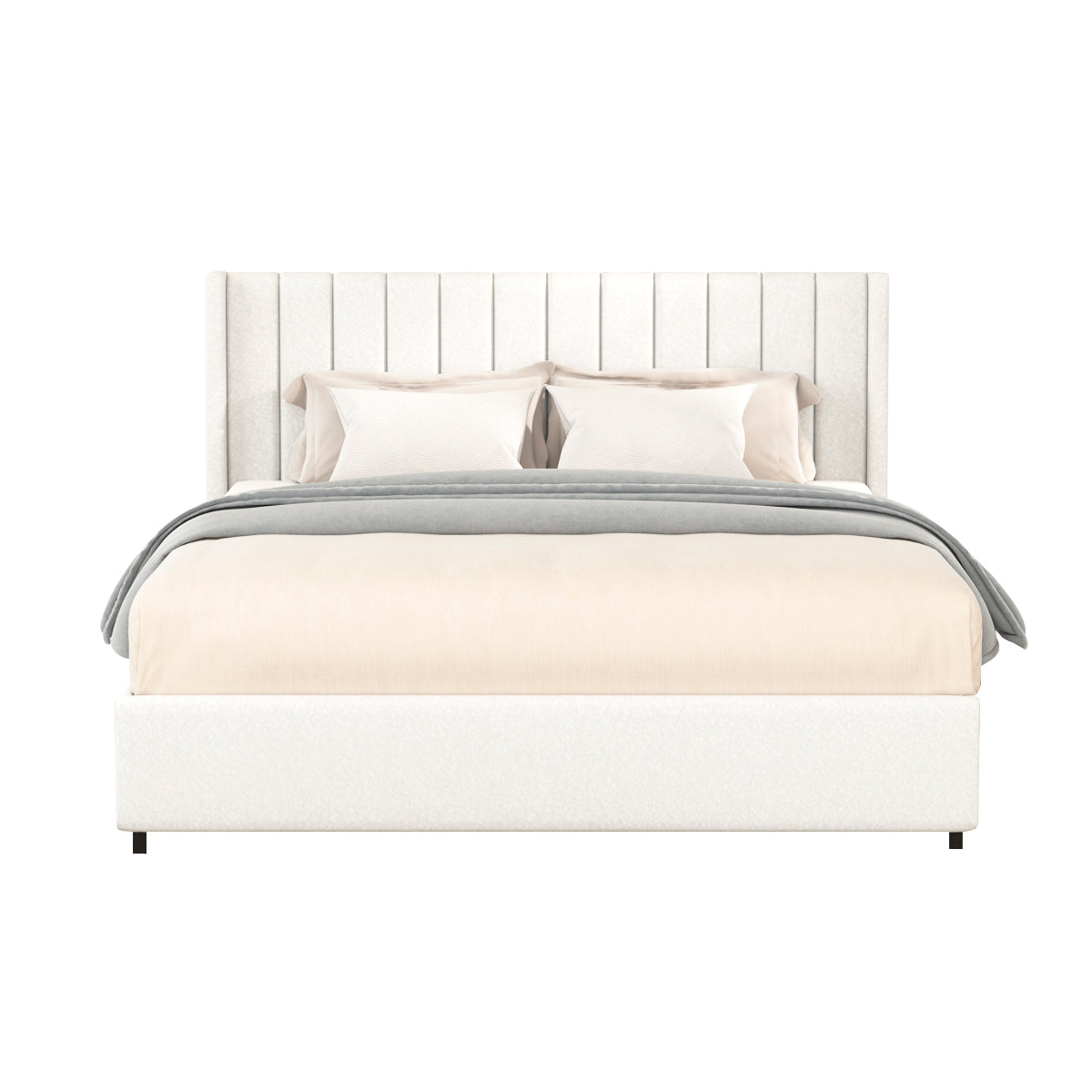 Queen Size Bed with 4-Drawer Storage - Boucle Upholstery