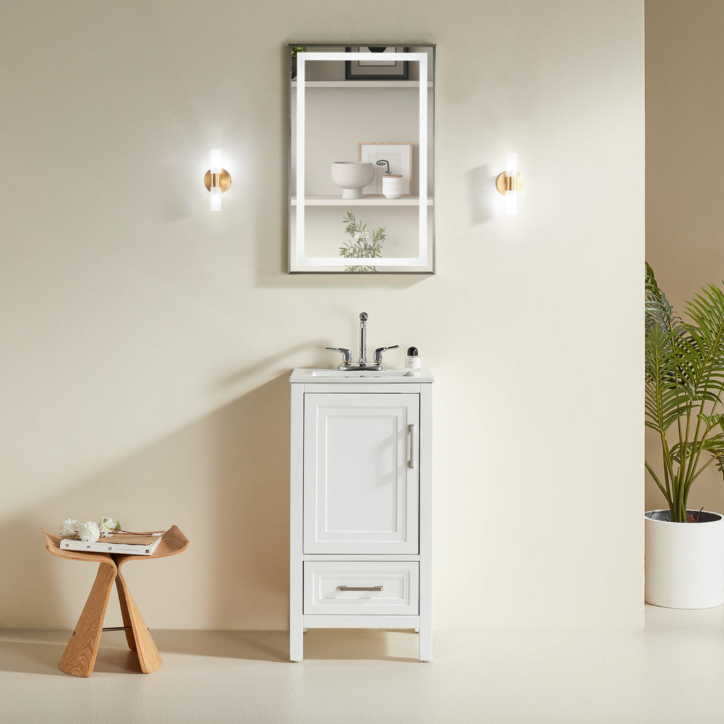 Fully Assembled 18'' Bathroom Vanity with Custom Handles - Solid Wood