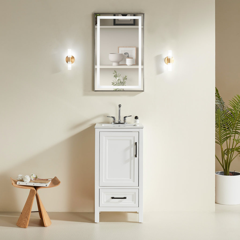 Fully Assembled 18'' Bathroom Vanity with Custom Handles - Solid Wood