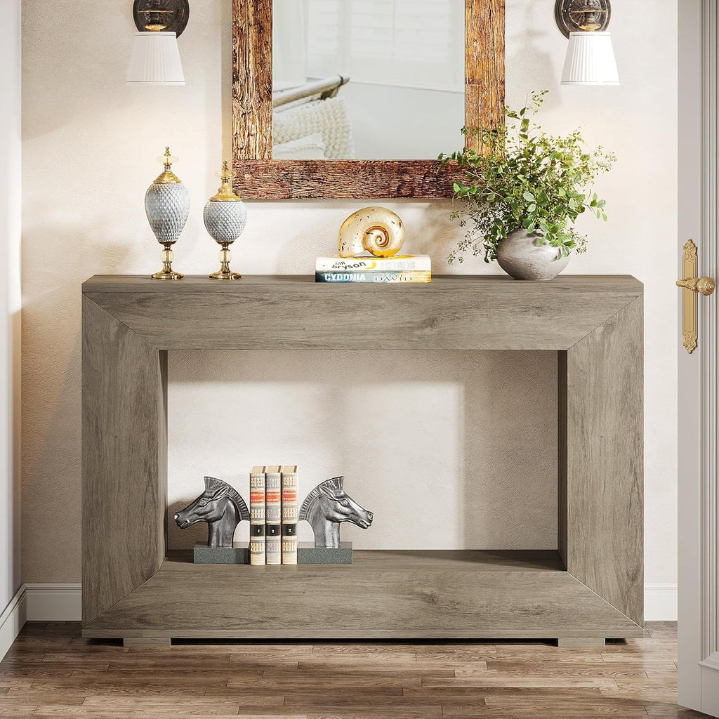 Narrow Entryway Storage Console Table with Open Shelf - Black, Dark Gray, Light Brown