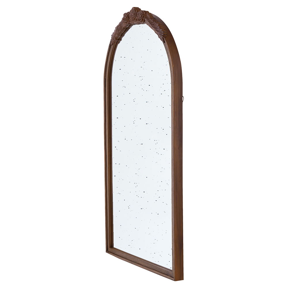 Hand Carved Rose Antique Arched Mirror Frame with Intricate Carvings - Black or Light Brown