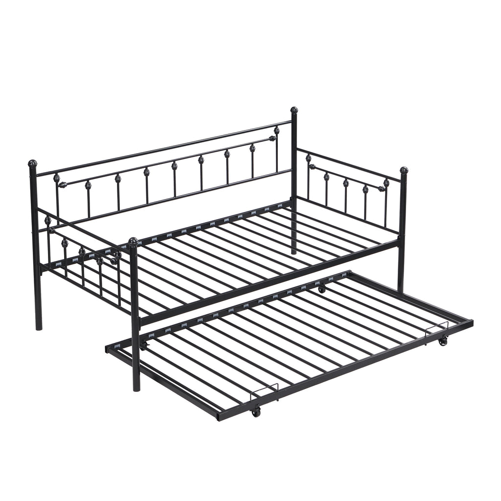 Twin Daybed with Trundle - Space-Saving Metal Frame - Black