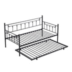 Twin Daybed with Trundle - Space-Saving Metal Frame - Black