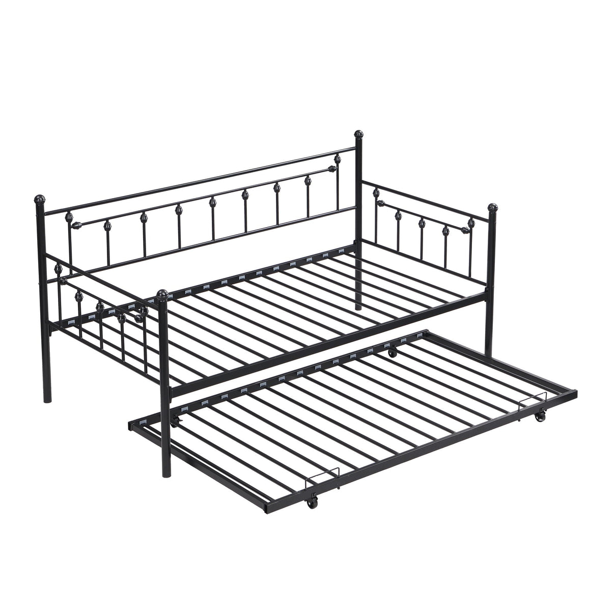 Twin Daybed with Trundle - Space-Saving Metal Frame - Black