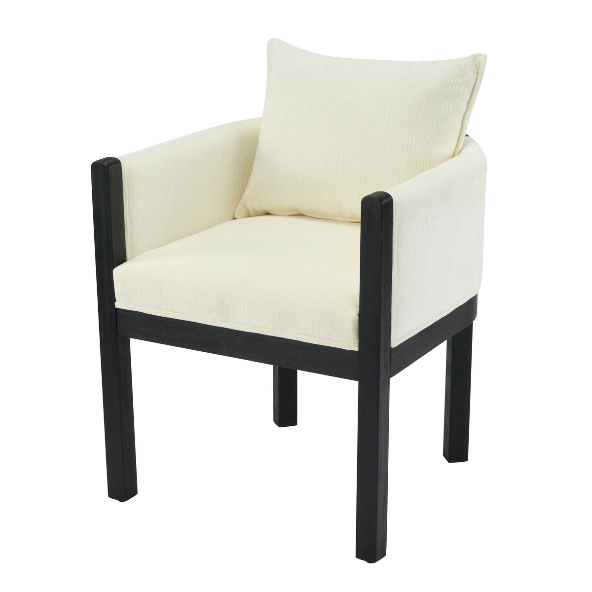 Linen Upholstered Armchair with Black Rubber Wood Legs - White
