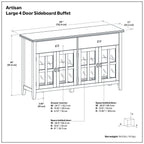 Large 4 Door Sideboard Buffet with Glass Doors - Russet Brown