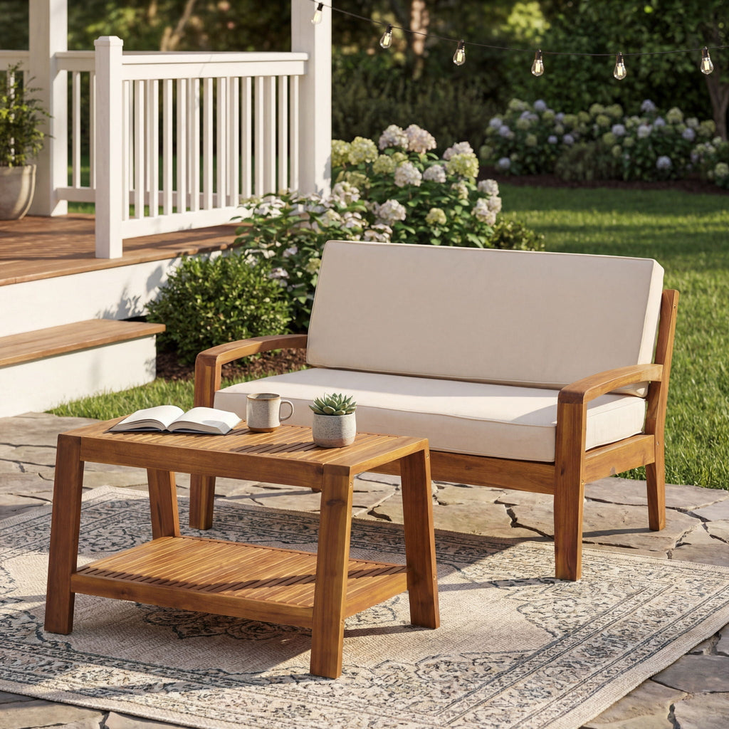 2 Piece Outdoor Conversation Set with Water-Resistant Cushions - Multiple Colors