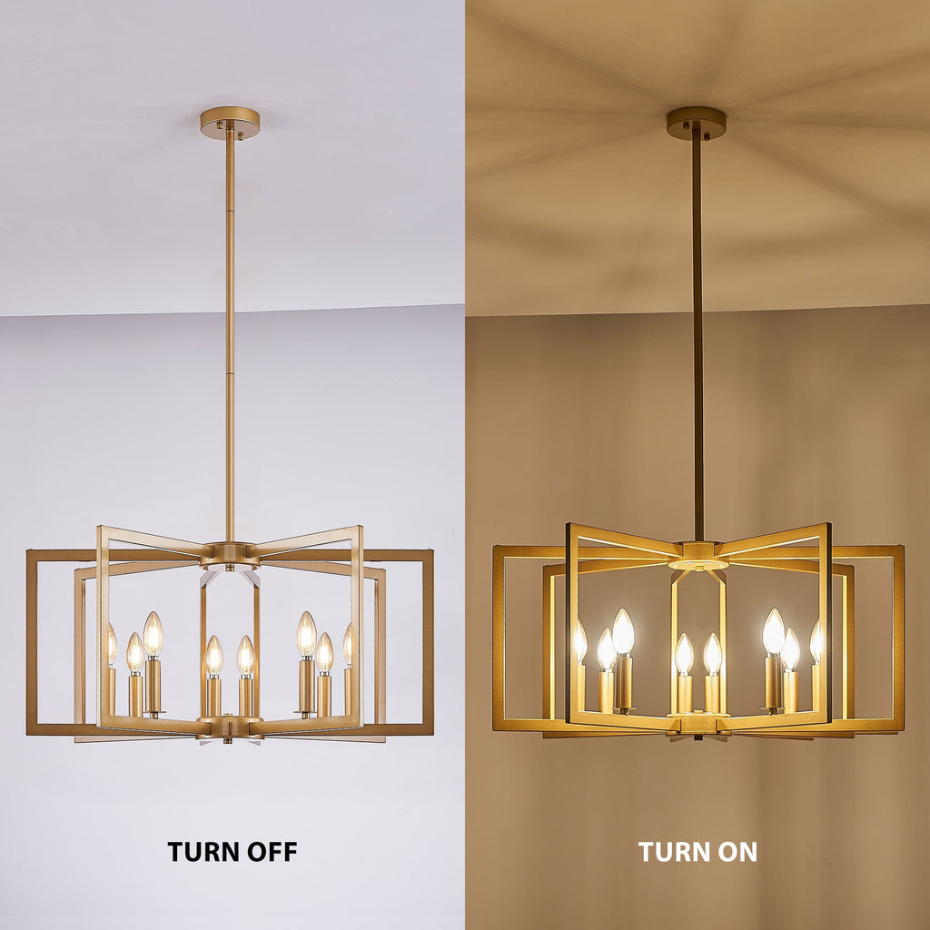Modern Golden Geometric 8-Light Chandelier with Adjustable Suspension - Gold