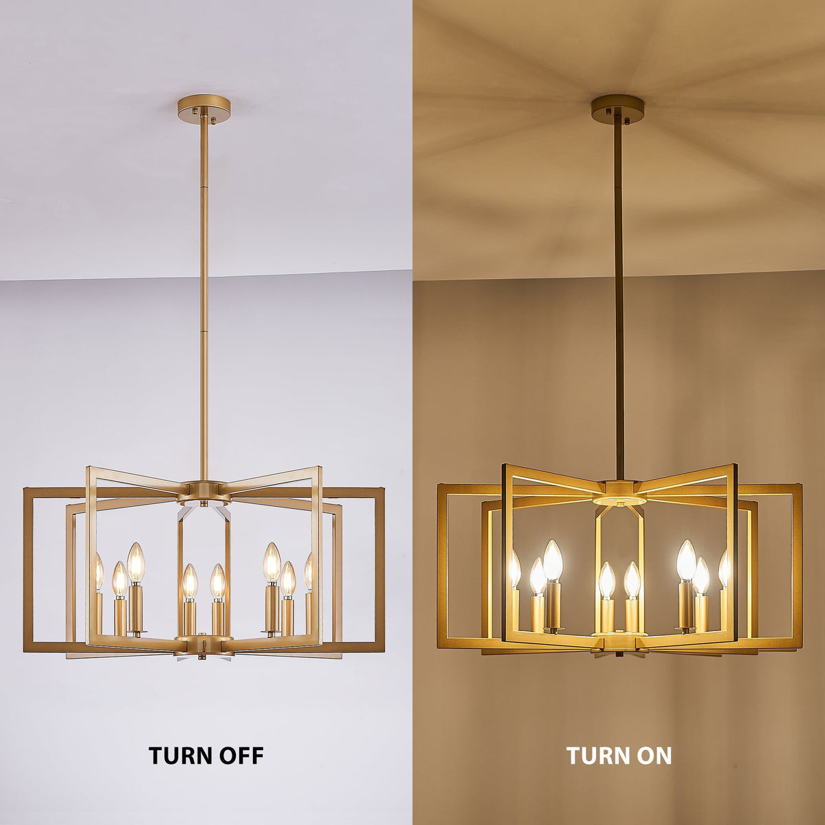 Modern Golden Geometric 8-Light Chandelier with Adjustable Suspension - Gold
