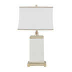 Rectangular Ceramic Table Lamp with Ivory Base & Silver Accents - Ivory