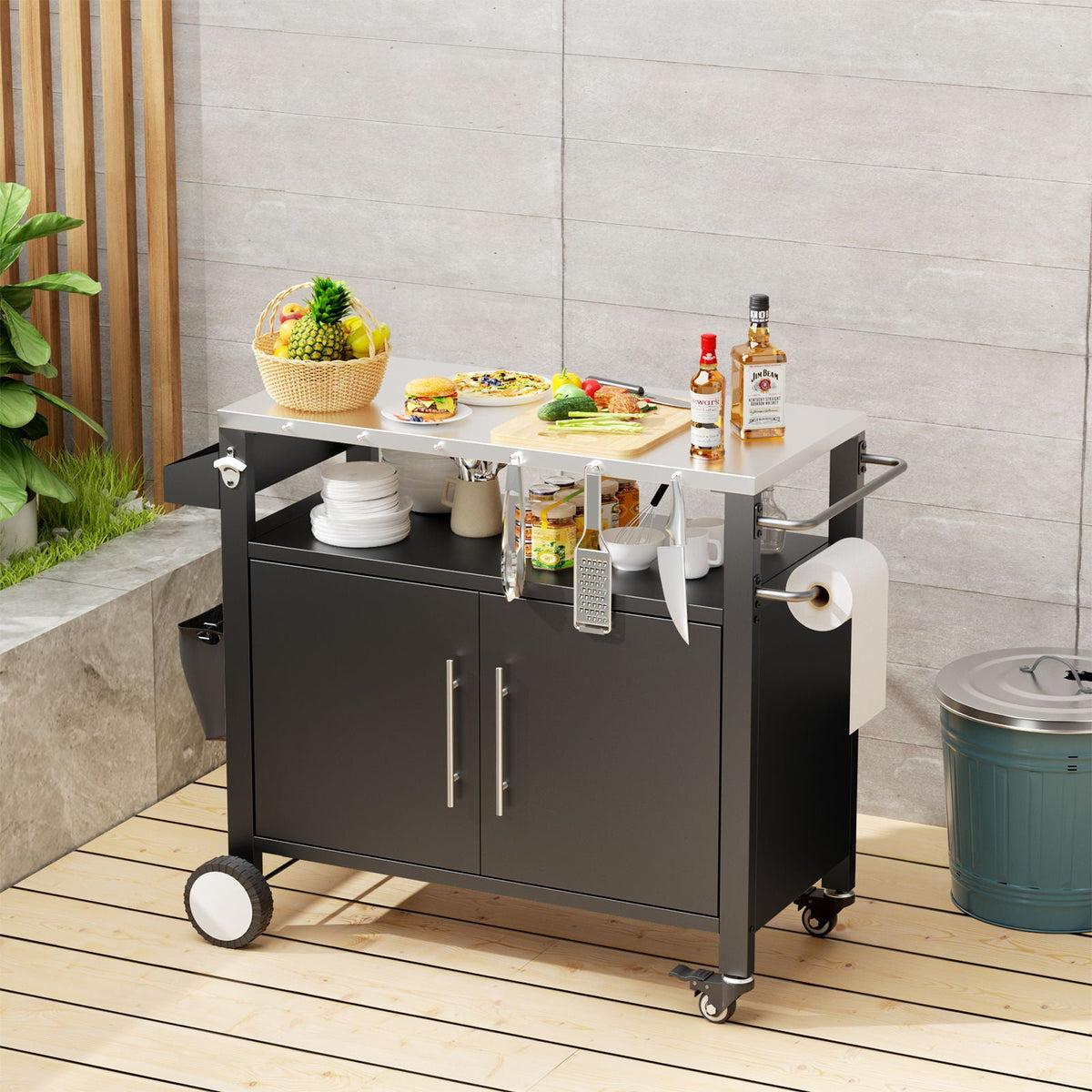 Outdoor Grill Cart With Storage, Rolling Bar Cart