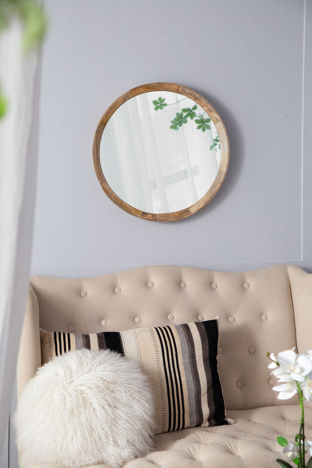 Transitional Mango Wood Wall Mirror with Frame - Multiple Colors