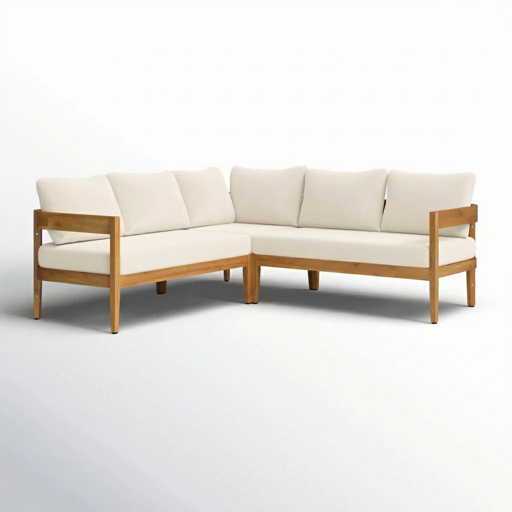 Brooklyn 3-Pieces Patio Conversation Set with Acacia Wood - Teak & Beige