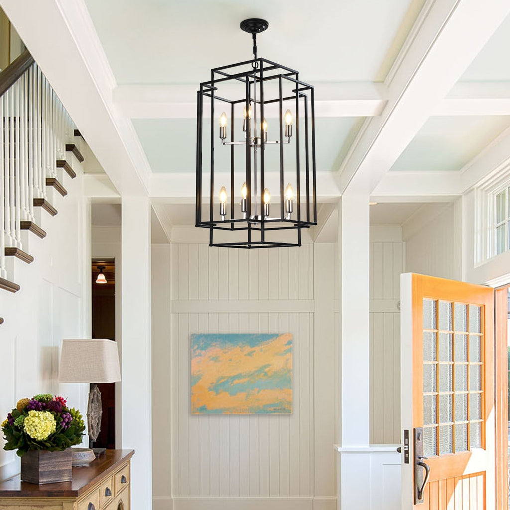 Modern 8-Light Geometric Pendant Chandelier with Adjustable Height - Chrome