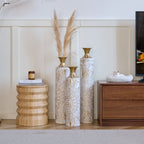 White / Gold Metal Floor Vases Set of 3 with Durable Modern Design