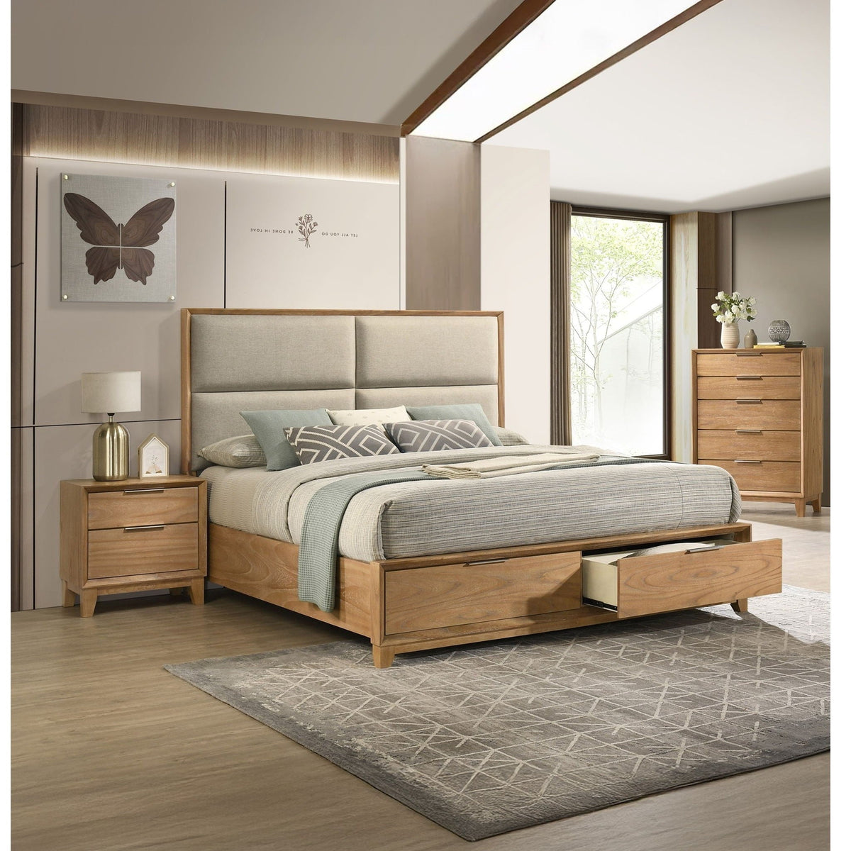 Natural Wood 5 Drawer Tall Accent Chest with Ample Storage - Light Brown
