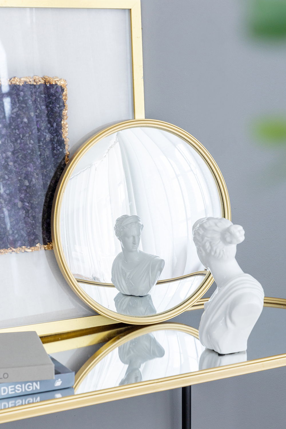 Round Mirror with Iron Frame - Gray
