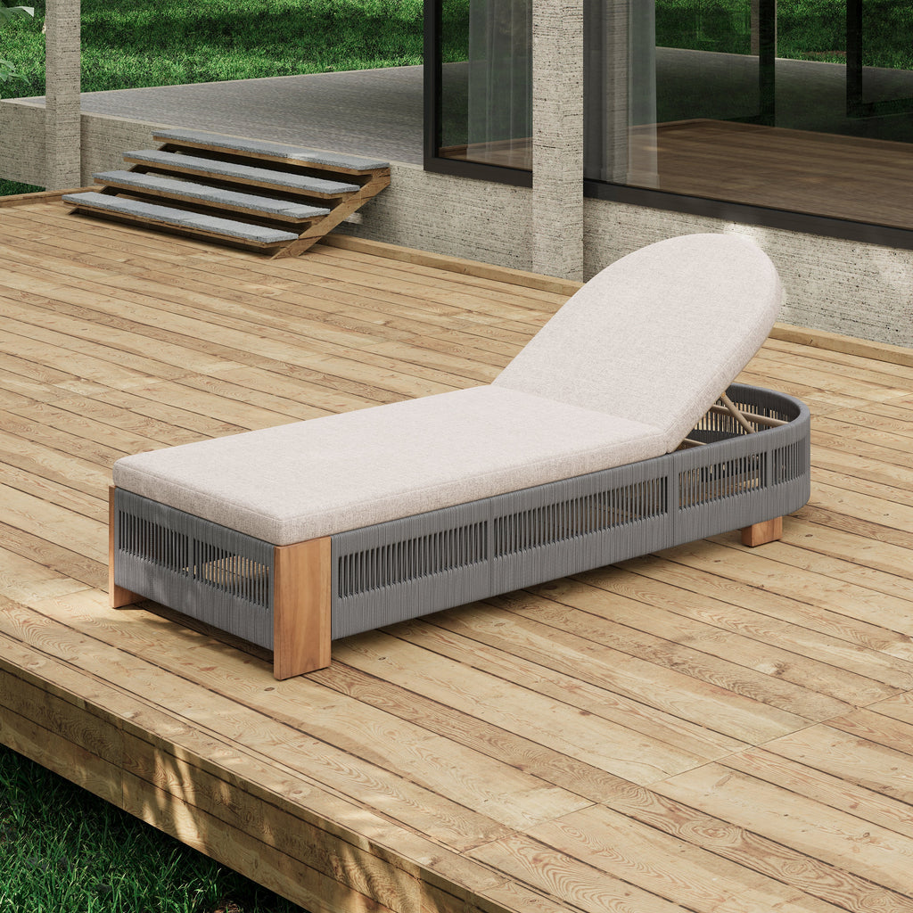 Outdoor Chaise Lounge Chair with Adjustable Backrest and Cushion - Beige