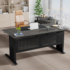 L-Shaped Executive Desk with File Cabinet and Storage Drawers - Light Brown or Dark Gray