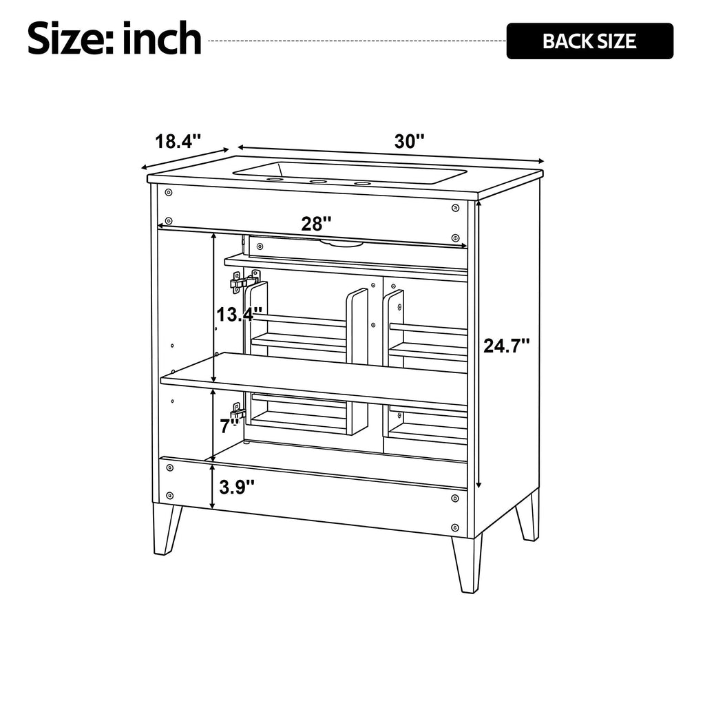 30" Bathroom Vanity with Ceramic Sink Top and Solid Wood Legs - Beige or Wood