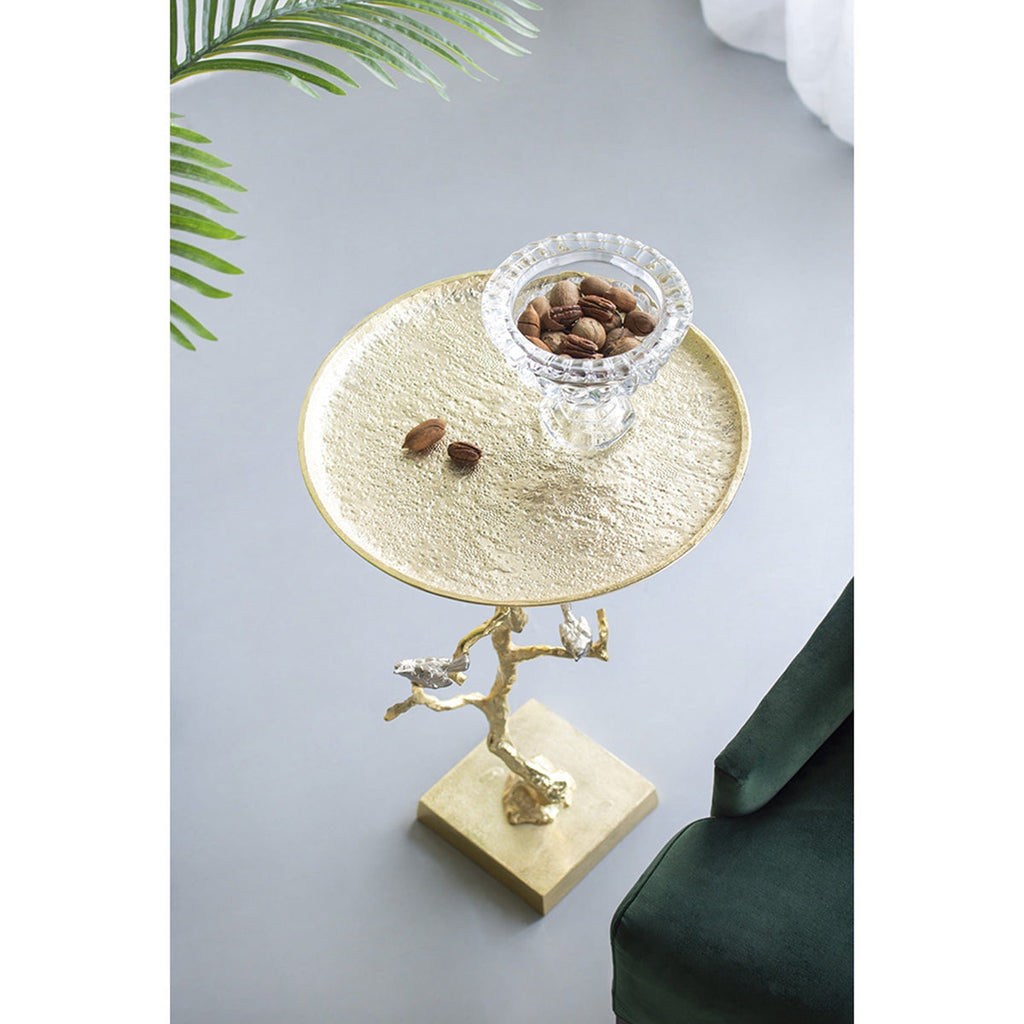 Contemporary Shiny Side Table with Tree Branch Design - Gold