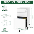 3-Drawer Mobile File Cabinet with Lock and Wheels - White