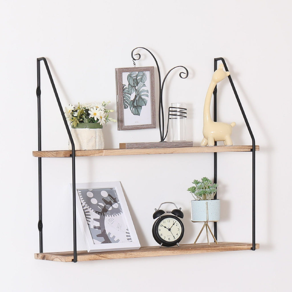 Light Brown 5-Tier Wall Shelves with Decorative Hanging Display - Light Brown