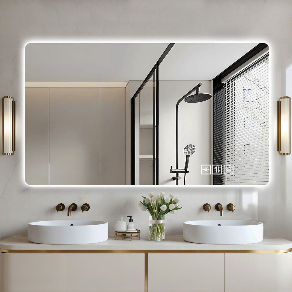 Wall Mounted LED Lighting Mirror with 3-Color Dimmable Light - Silver