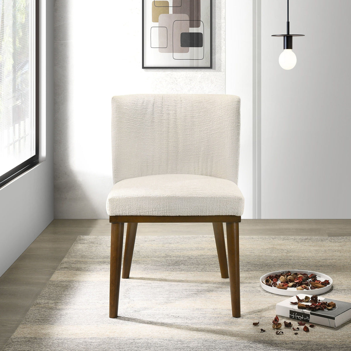 Mid-Century Dining Chair Set of 2 with Solid Wood Frame - Dark Gray or White